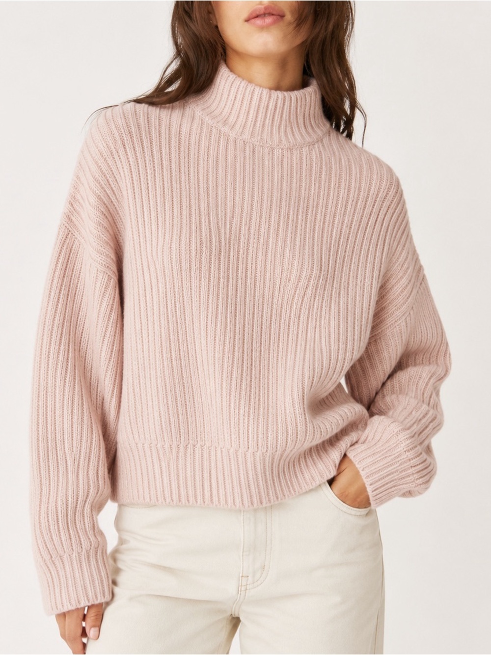 H&M Woman Dusty Pink Relax Fit Knit Mock Neck Sweater SMALL Preppy Cozy Minimal